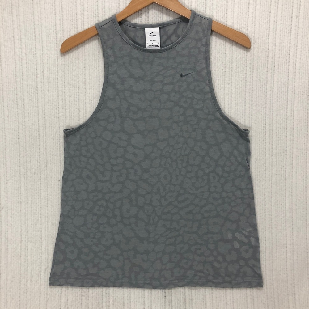 Nike Pro Dri-FIT Tank Top Womens Small Gray Leopard Print Racerback Workout Tee - Picture 3 of 8